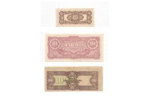 3 Bills - 100 Pesos - 10 Rupees - 10 Centavos WWII The Japanese Government