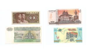 Mixed Lot Worldwide Banknotes - China, Madagascar, Myanmar, Cambodia